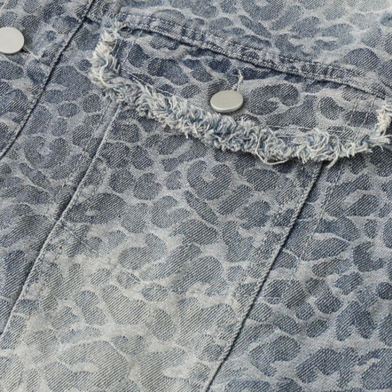 Unisex Vintage Leopard Wash Denim Jacket V0541
