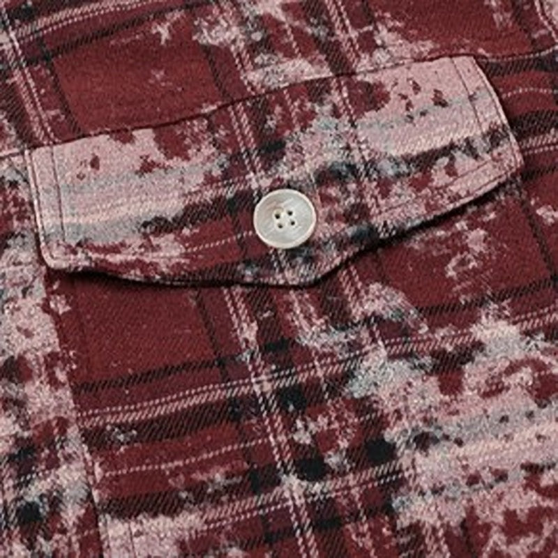 Retro Tie-Dye Plaid Overshirt for Couples V0532