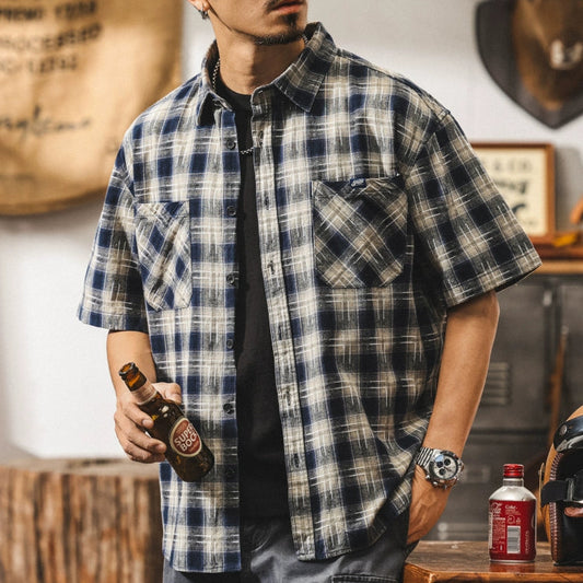 American retro plaid work shirt V0691