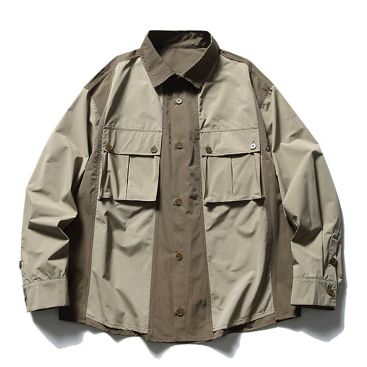Retro Street Style Color-Blocked Work Shirt V0547