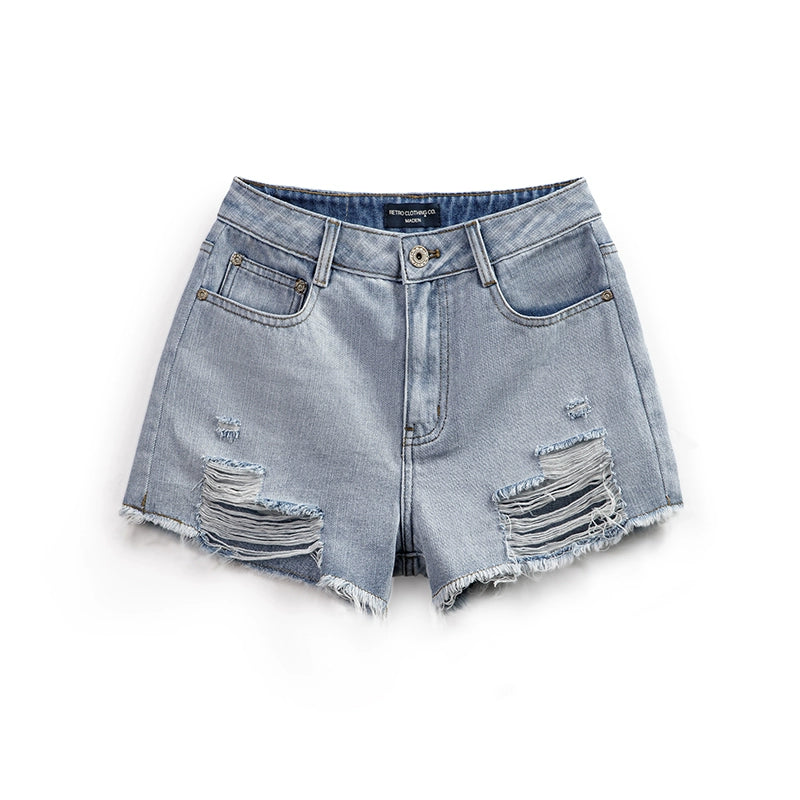 Distressed denim shorts V0643