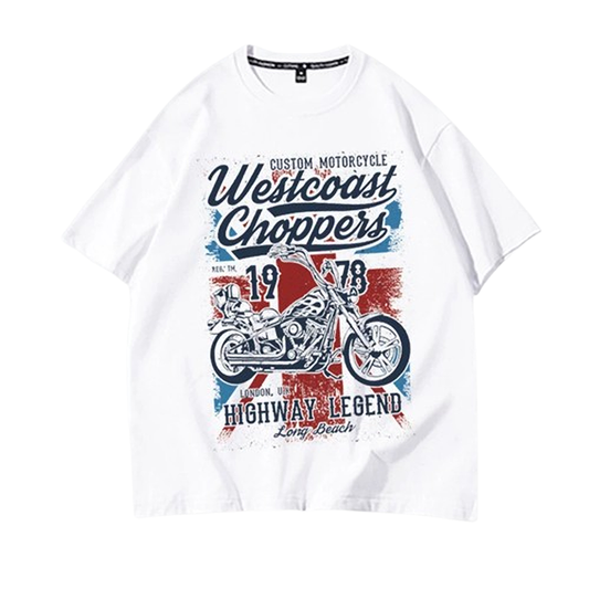 Retro Biker Print Cotton Tee V0761