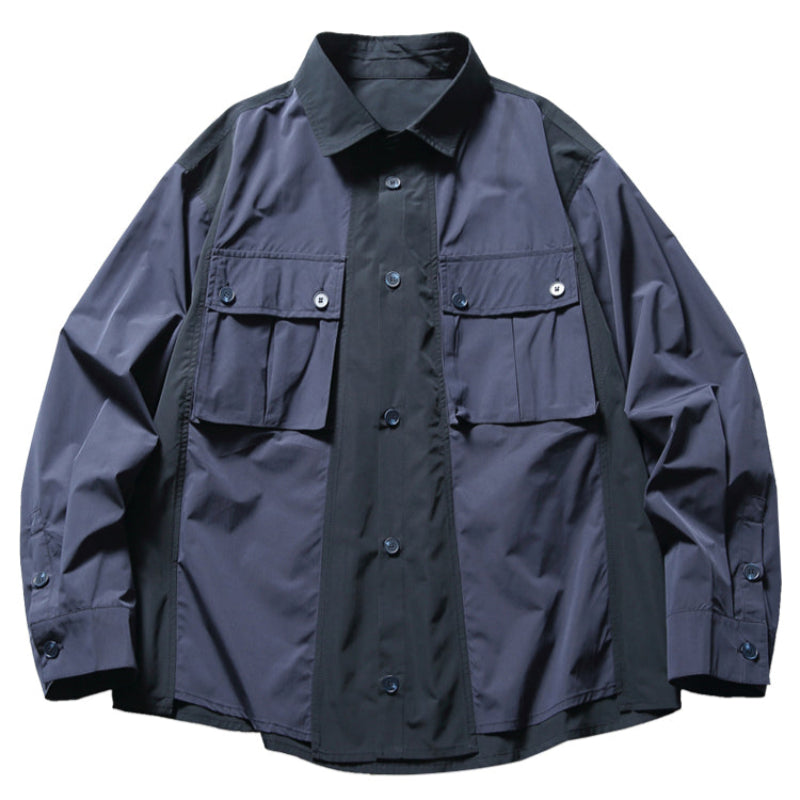 Retro Street Style Color-Blocked Work Shirt V0547