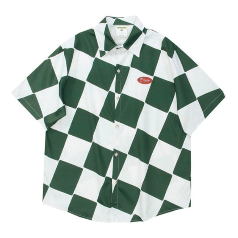 Retro Color Block Oversized Plaid Shirt V0554