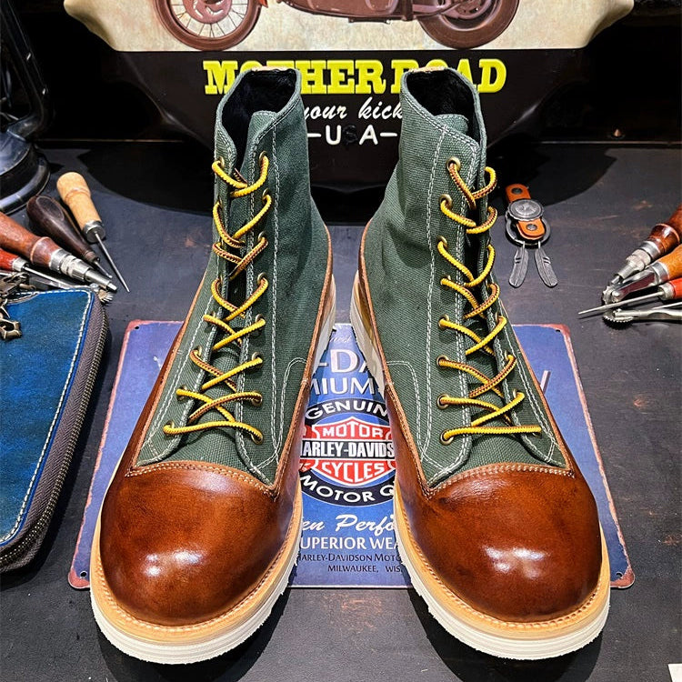 Retro Leather Biker Boots V0803