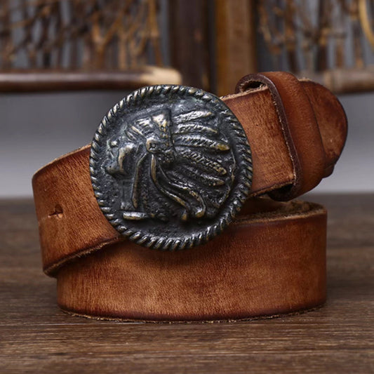 Vintage Frosted Buckle Leather Belt V0801