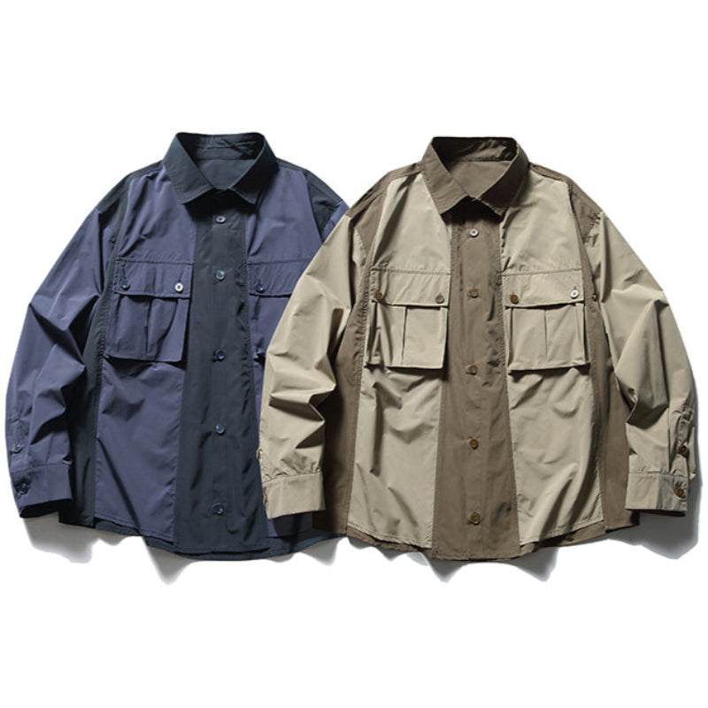 Retro Street Style Color-Blocked Work Shirt V0547