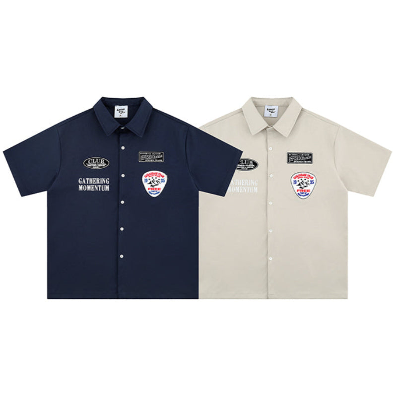 Retro Embroidered Patchesl Shirt V0553