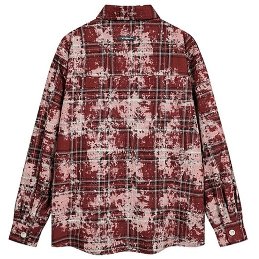 Retro Tie-Dye Plaid Overshirt for Couples V0532