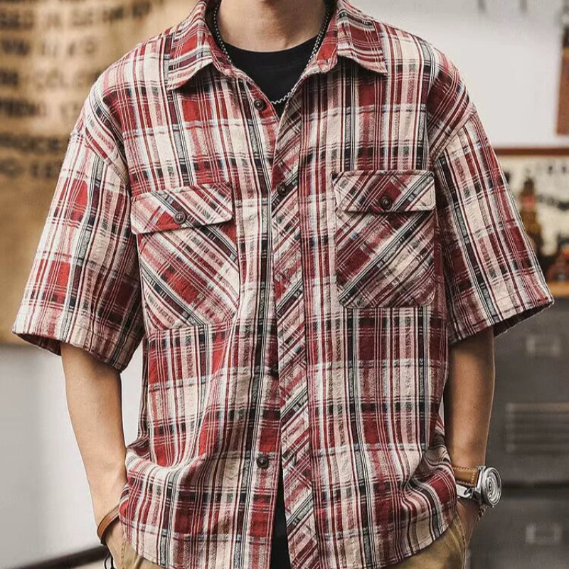 Retro Plaid Beach Shirt V0692