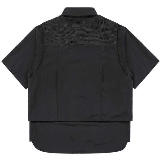 Fake layered multi-pocket shirt V0592