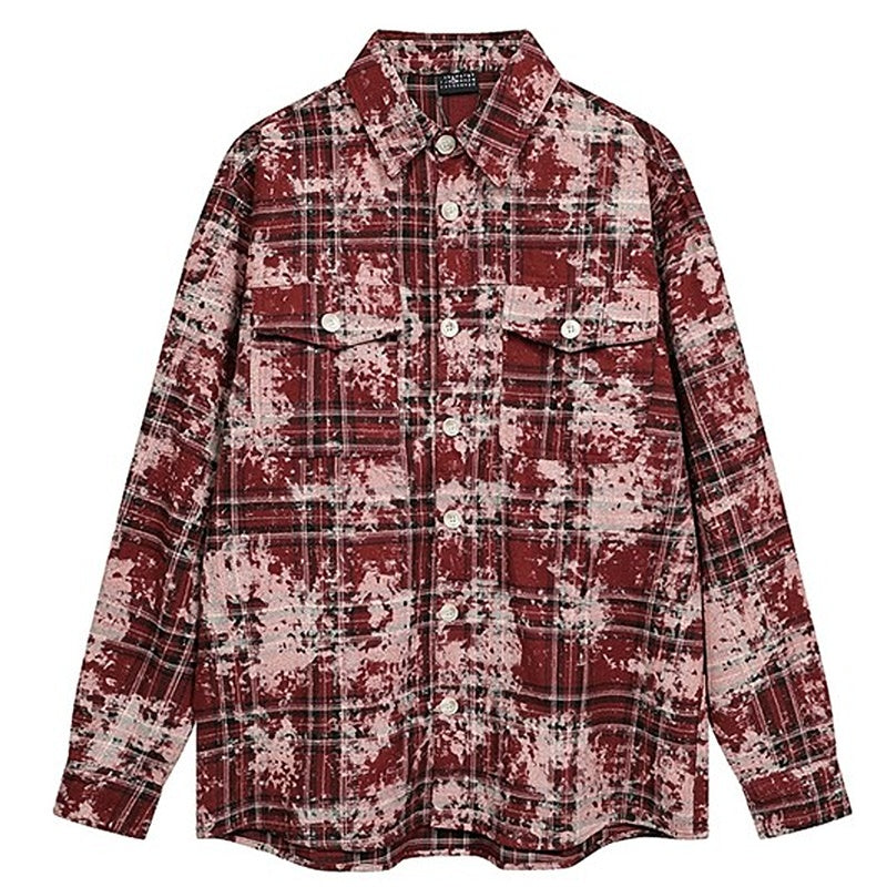 Retro Tie-Dye Plaid Overshirt for Couples V0532