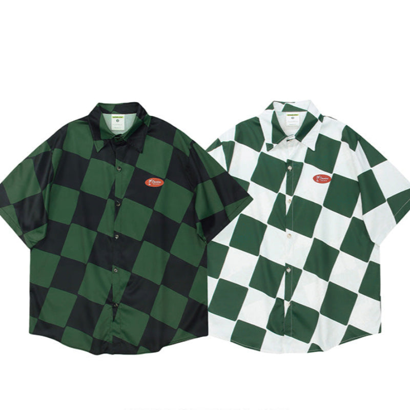 Retro Color Block Oversized Plaid Shirt V0554