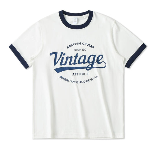 Retro Color Block Vintage Ringer Tee V0744