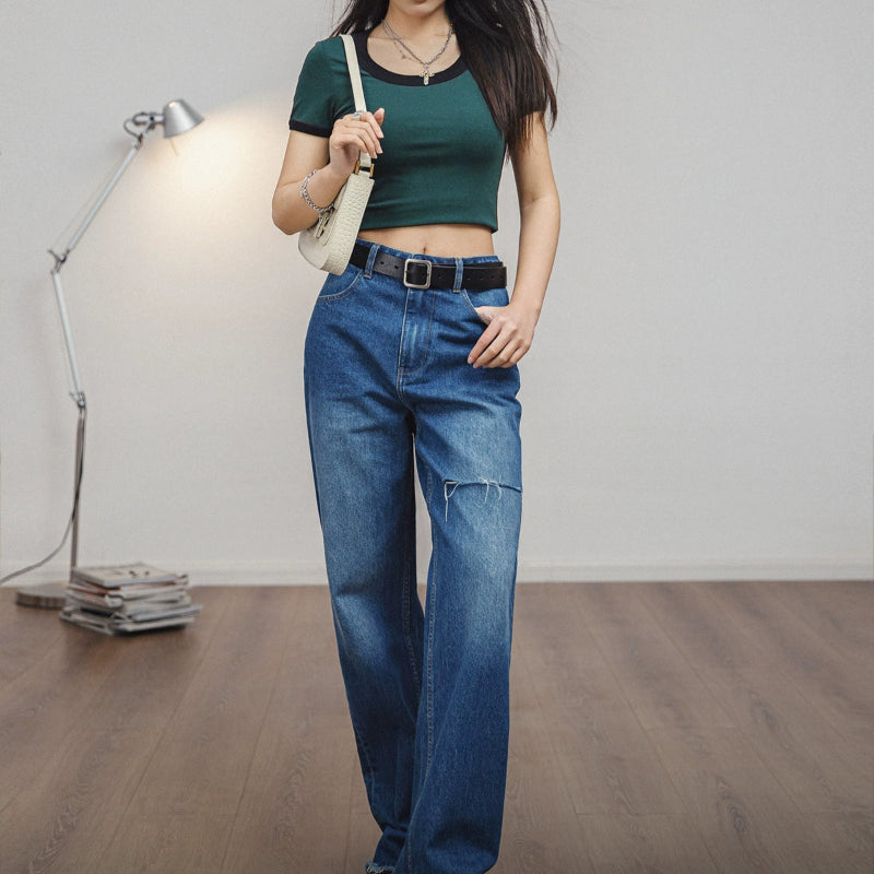 Retro Denim Drape Pants V0637