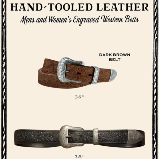 Rustic Indian American Leather Carved Belt V0677