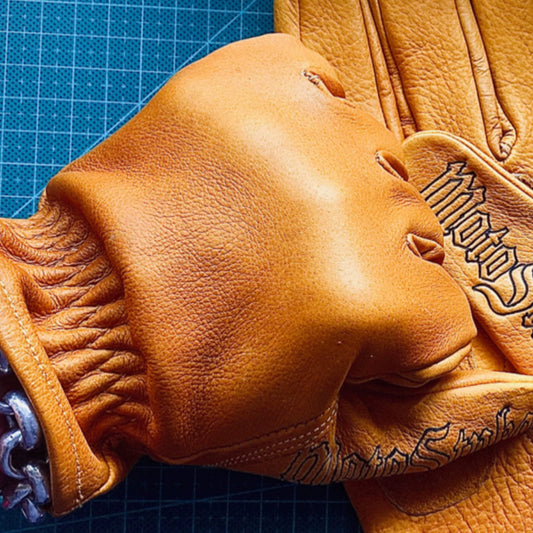 Vintage Hand-Painted Cowhide Biker Gloves V0669
