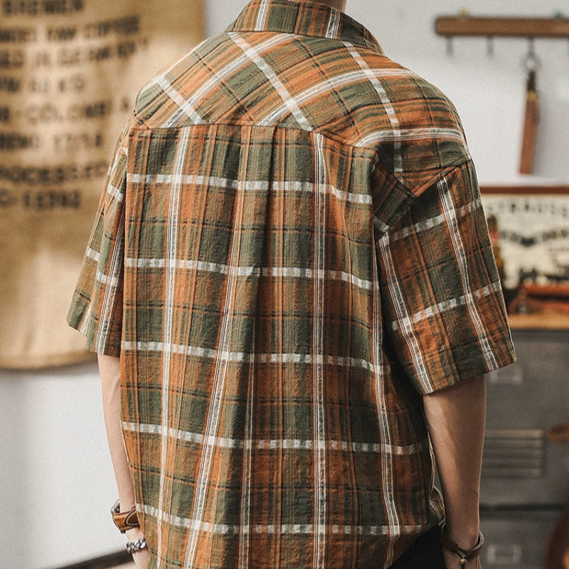 Retro Plaid Beach Shirt V0692