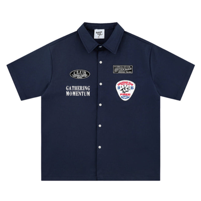 Retro Embroidered Patchesl Shirt V0553