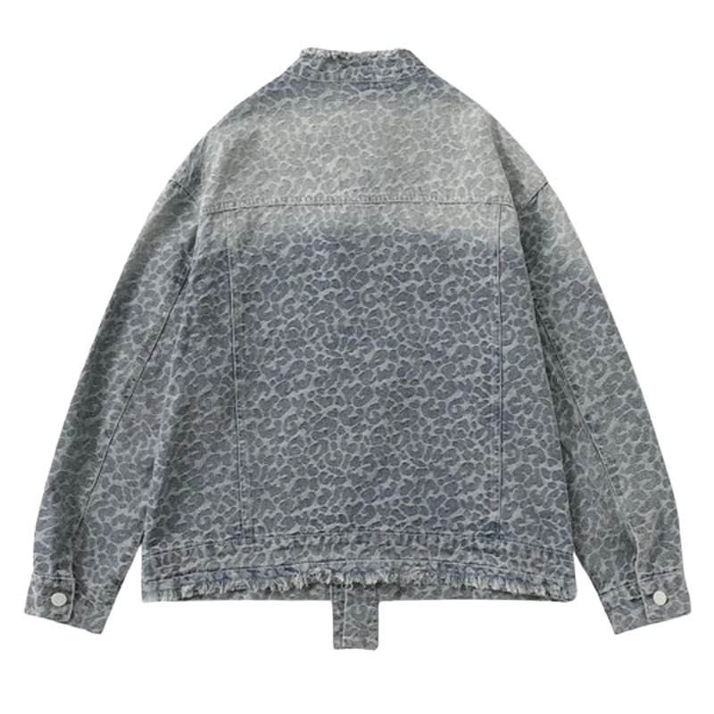 Unisex Vintage Leopard Wash Denim Jacket V0541