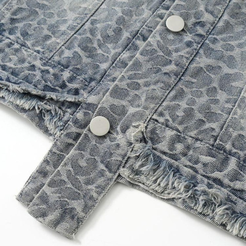 Unisex Vintage Leopard Wash Denim Jacket V0541