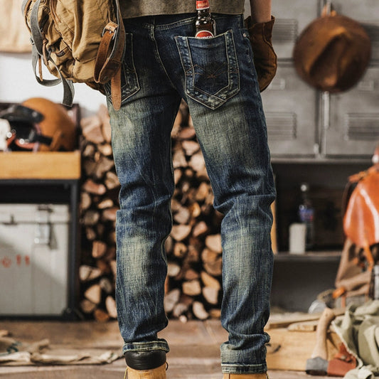 Vintage Distressed Straight Denim V0697