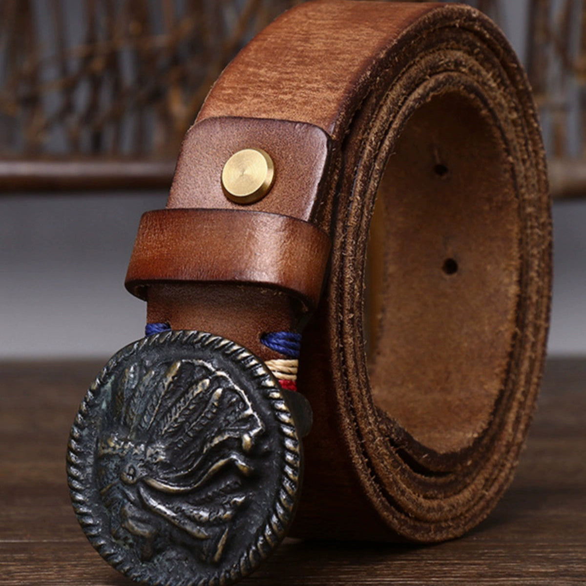 Vintage Frosted Buckle Leather Belt V0801
