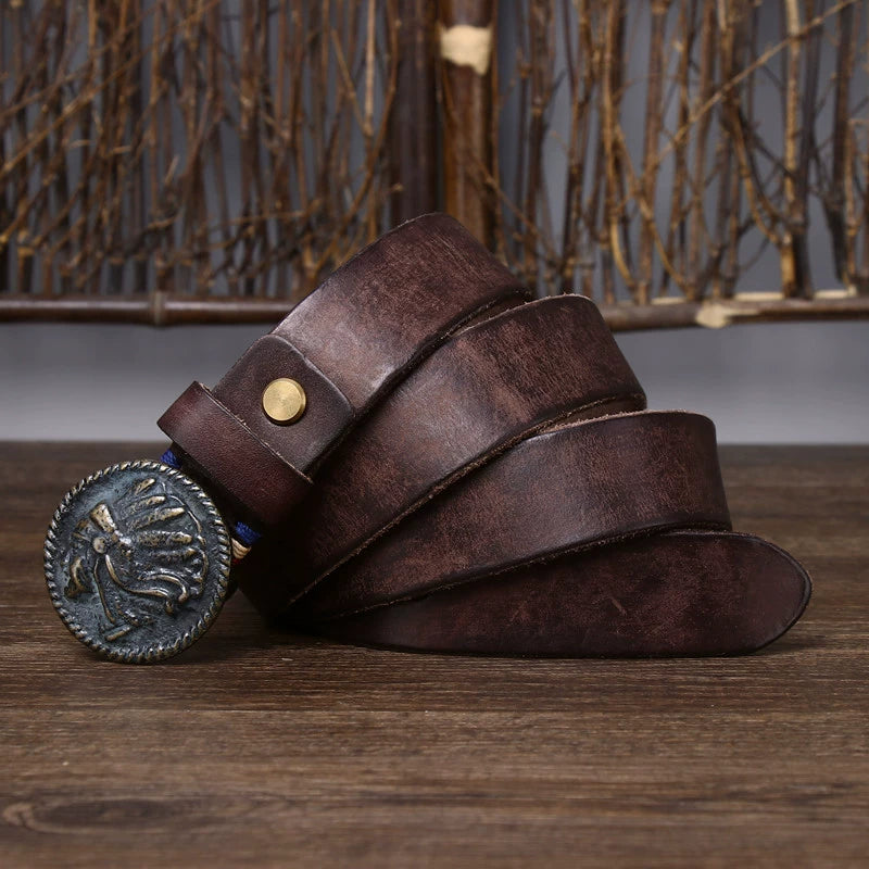 Vintage Frosted Buckle Leather Belt V0801