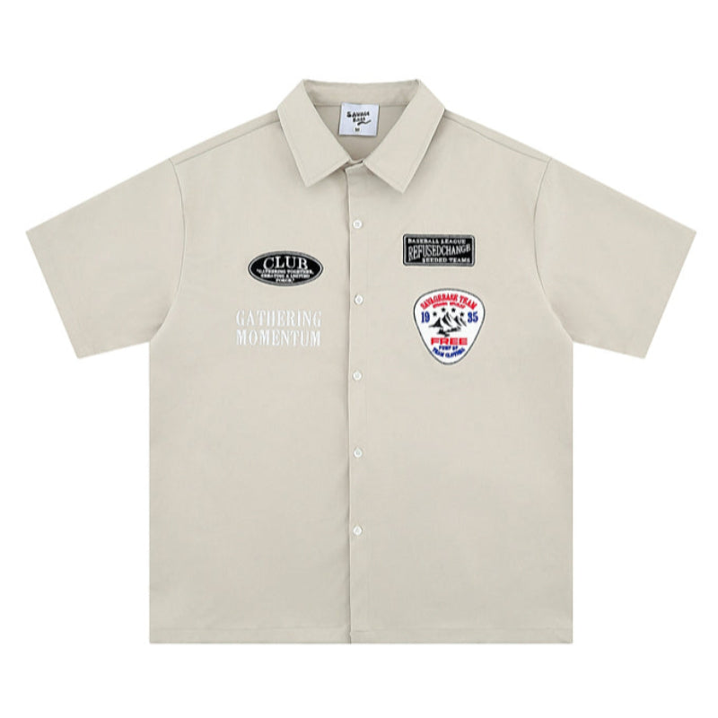 Retro Embroidered Patchesl Shirt V0553