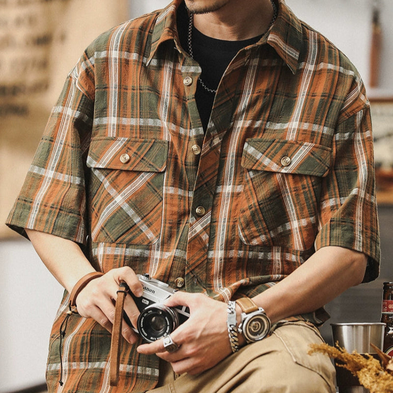 Retro Plaid Beach Shirt V0692