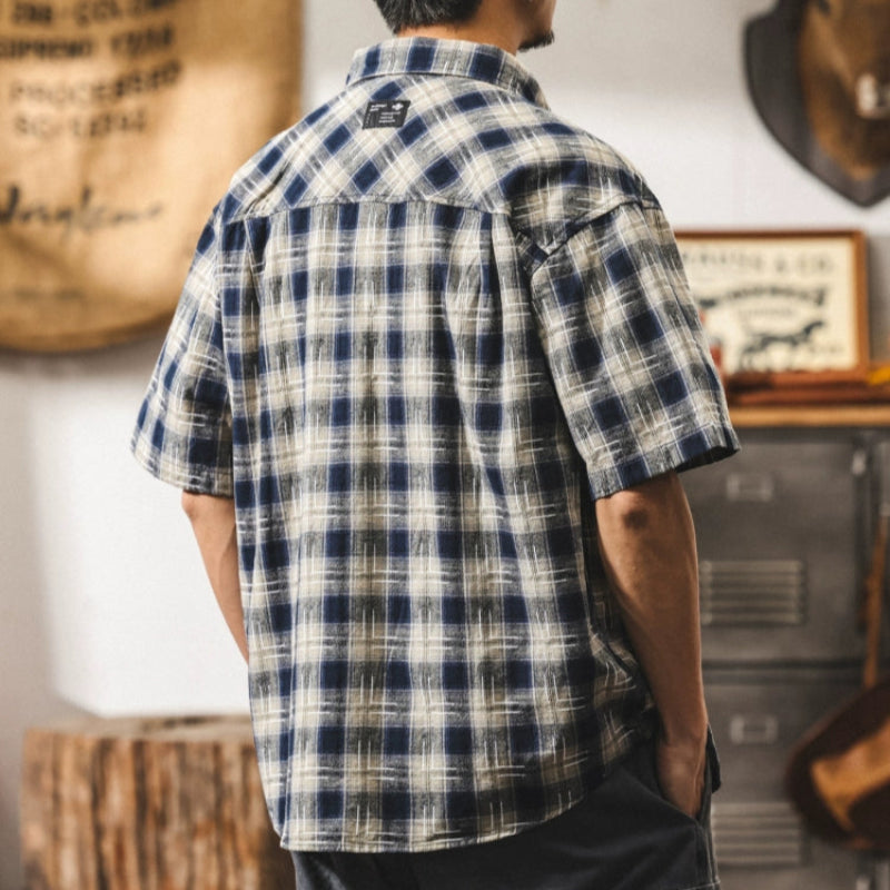 American retro plaid work shirt V0691