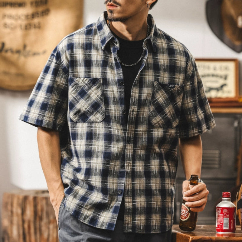 American retro plaid work shirt V0691
