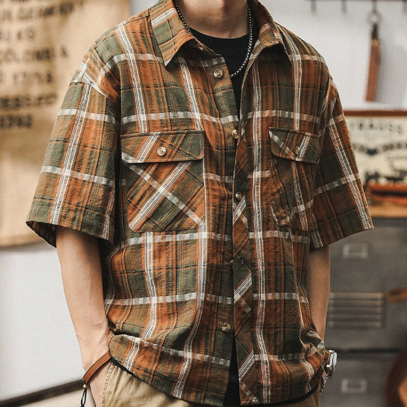 Retro Plaid Beach Shirt V0692