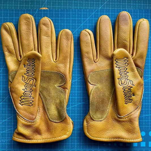 Vintage Hand-Painted Cowhide Biker Gloves V0669
