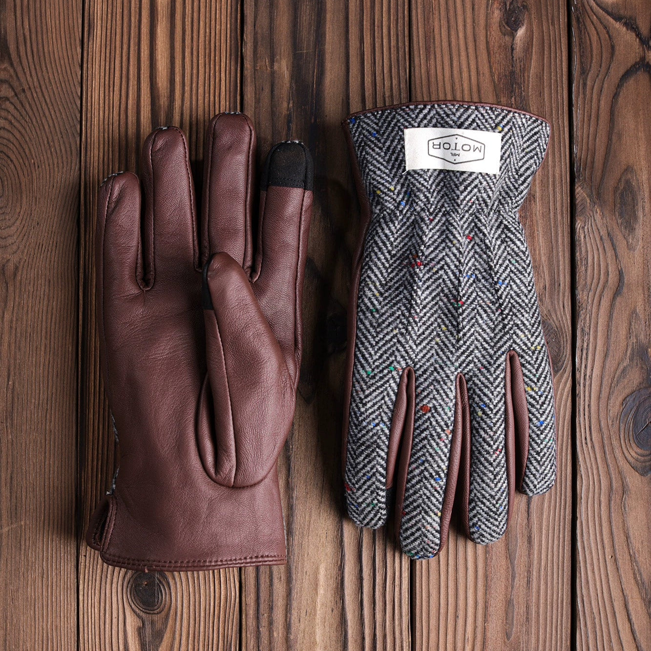 Wool & Leather Touchscreen Biker Gloves V0799