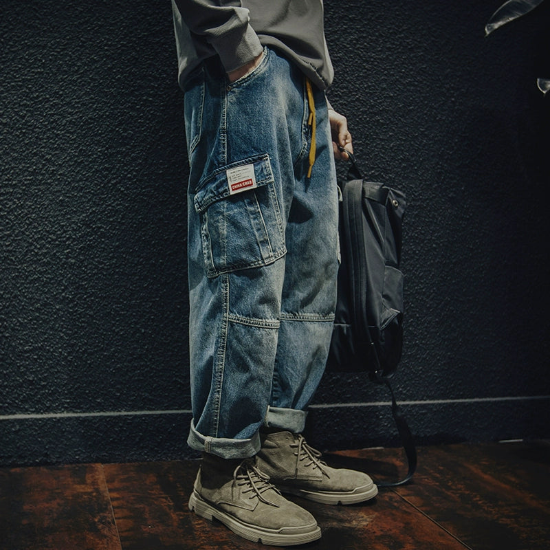 Retro Multi-Pocket Loose Jeans V0767