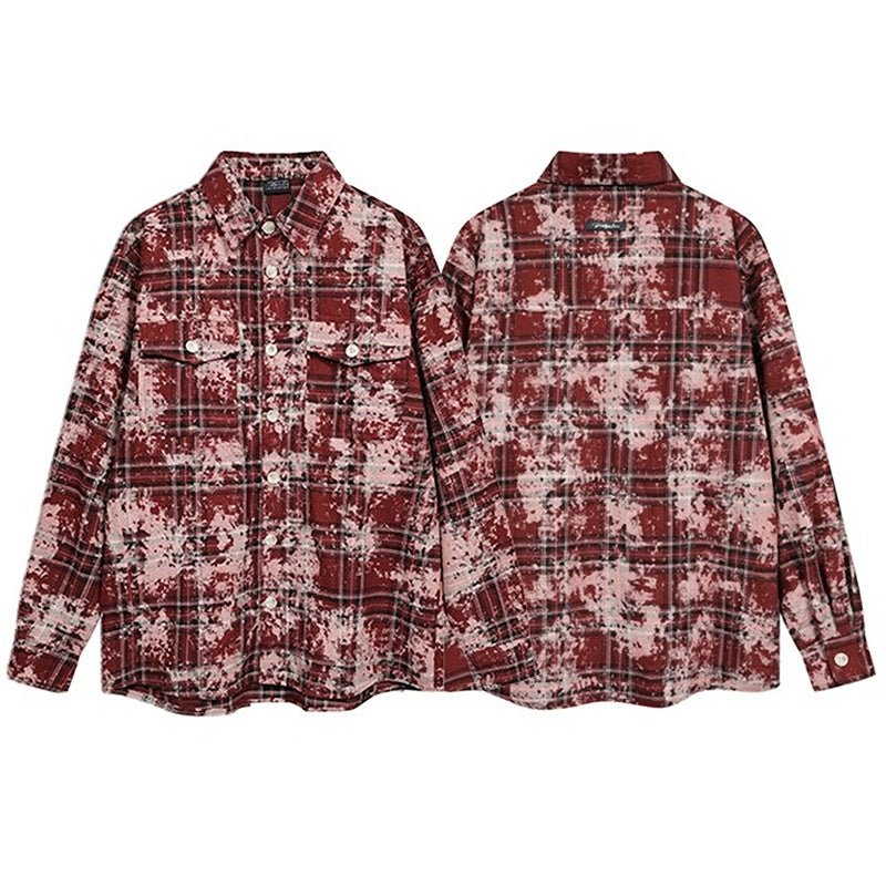 Retro Tie-Dye Plaid Overshirt for Couples V0532