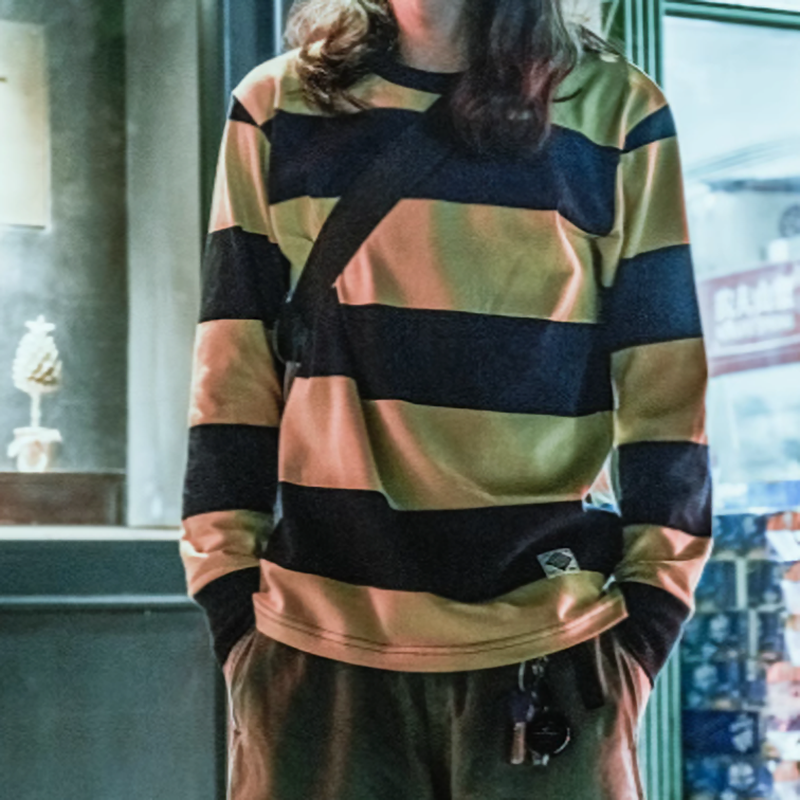 Heavyweight retro striped long T-shirt V0492