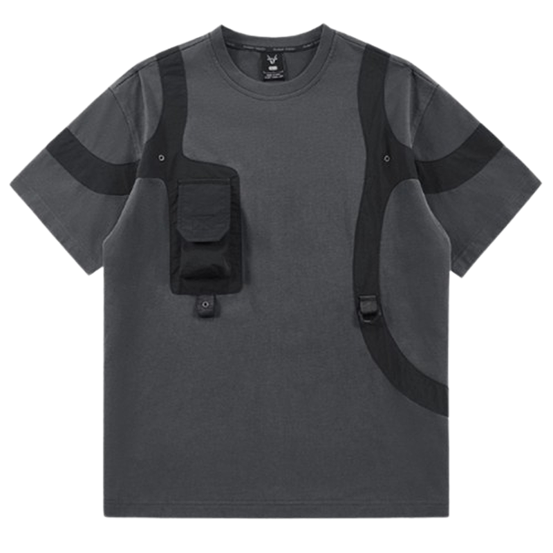 Contrast color multi-pocket T-shirt V0505