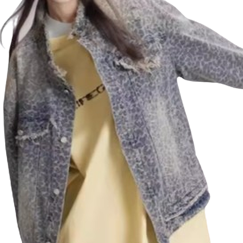 Unisex Vintage Leopard Wash Denim Jacket V0541