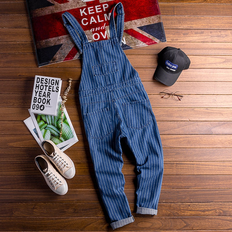 American retro striped denim overalls V0404