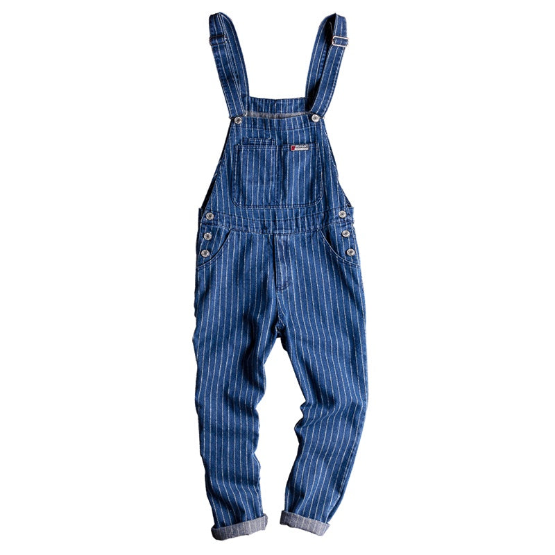 American retro striped denim overalls V0404