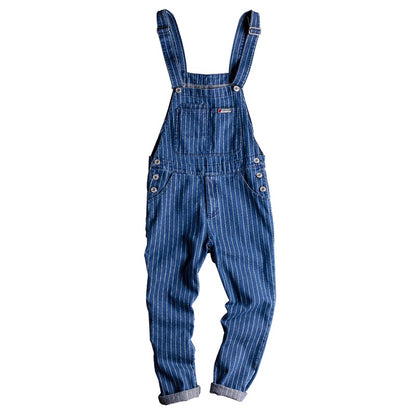 American retro striped denim overalls V0404