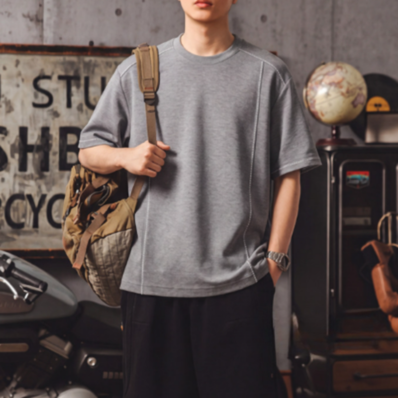 Casual Stitch Round Neck T-Shirt V0966