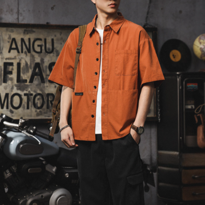 Retro Multi-Pocket Short-Sleeve Shirt V0968