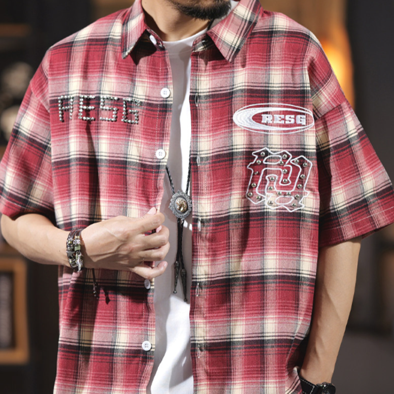 Edgy Checkered Short-Sleeve Shirt V0992