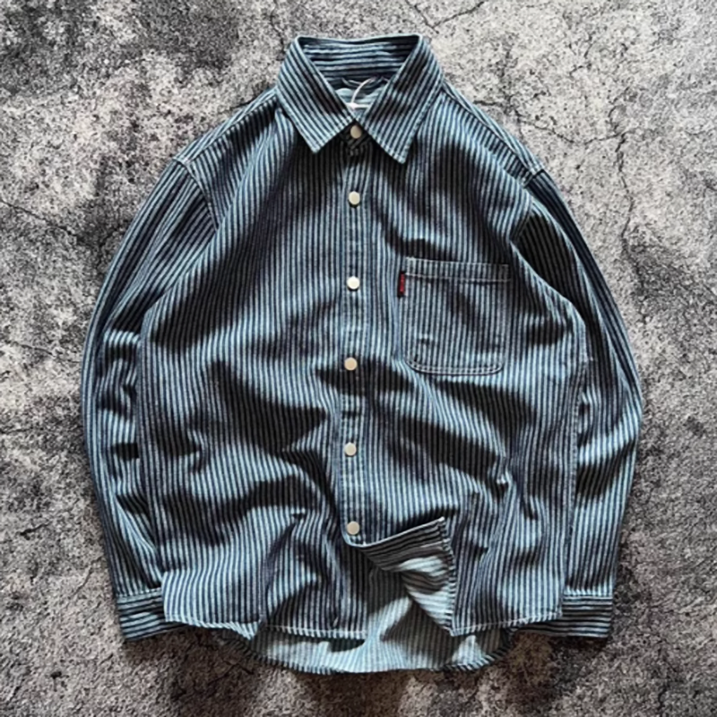 American vintage striped denim shirt V0398