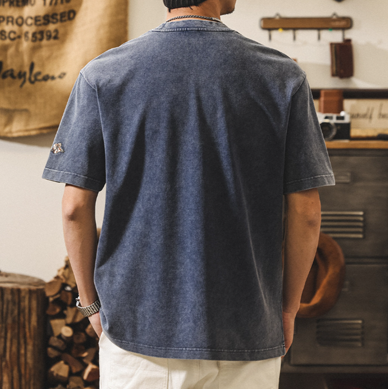 Retro Embroidered Sandstone T-Shirt V0905