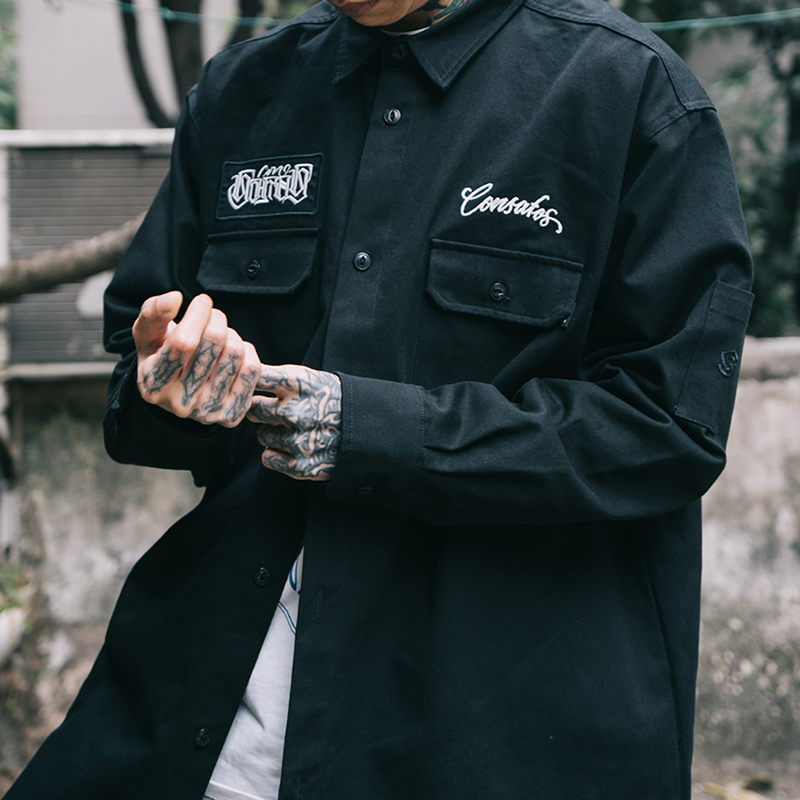 Black Long Sleeve Work Shirt V1050