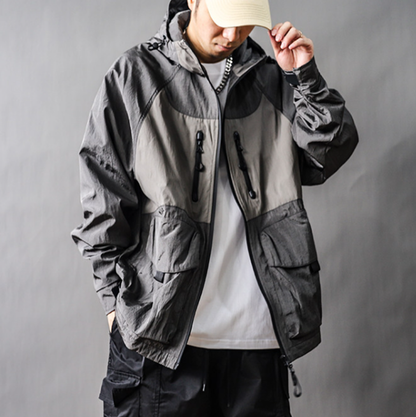 Color-Blocked Nylon Hooded Jacket V1052